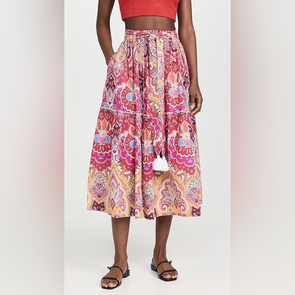 Anthropologie Mille Françoise Zanzibar Midi Skirt | Bright Floral Boho Skirt - Picture 8 of 16